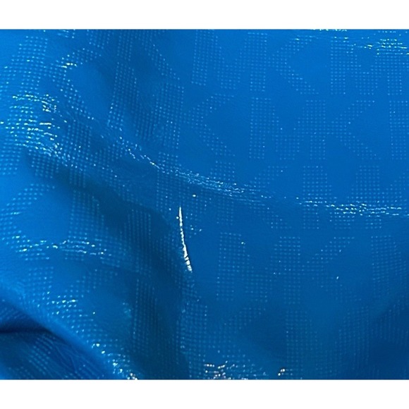 Michael Kors Blue Patent Leather Monogram Tote Bag MK Logo Gold Hardware Large - Picture 9 of 9